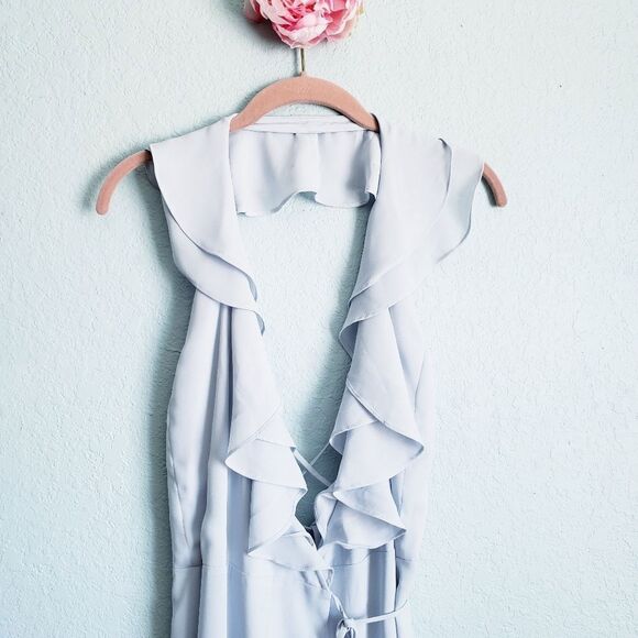 Wayf The Riley Lace-Up Back Wrap Evening Dress in Ocean Mist - Picture 5 of 9